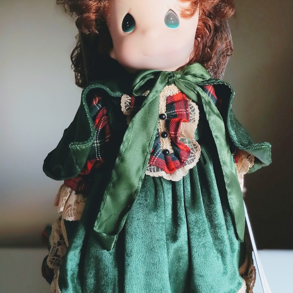 Precious Moments Doll in Green and Red Outfit
